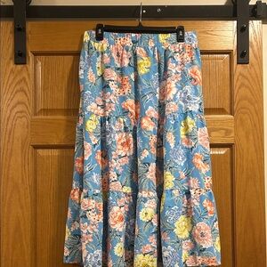 LOFT Size Large Linen Floral Tiered Maxi Skirt for Easter, Spring, & Summer